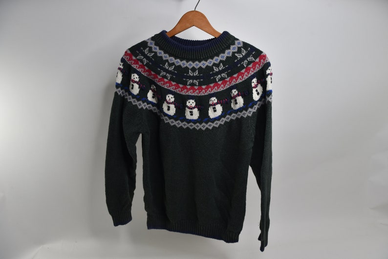 Stupid Cute Vintage 80's-90's Fait Isle Knit Snowman / Holiday Sweater image 3