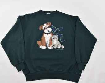 Wicked Cute vintage 90's Cat and Dog « Best Friends » Sweatshirt