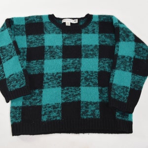 Way Sweet Vintage 80&#39;s GAP Clothing Co Wool Green Buffalo Check Plaid Sweater