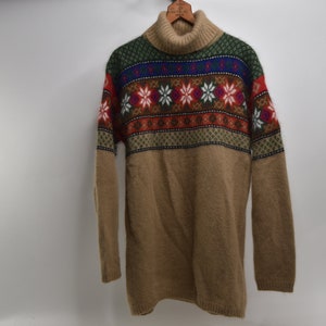 Incredible Vintage 80's Fair Isle Style Turtle Neck Mohair Knit Sweater image 2