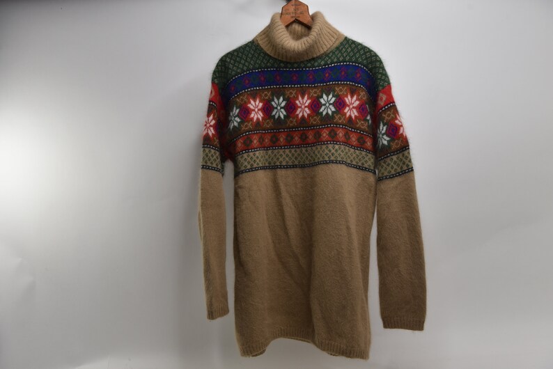 Incredible Vintage 80's Fair Isle Style Turtle Neck Mohair Knit Sweater image 2