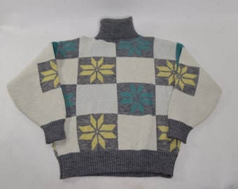 Wicked Awesome vintage 80's Pastel Geometric Snowflake Sweater à col roulé