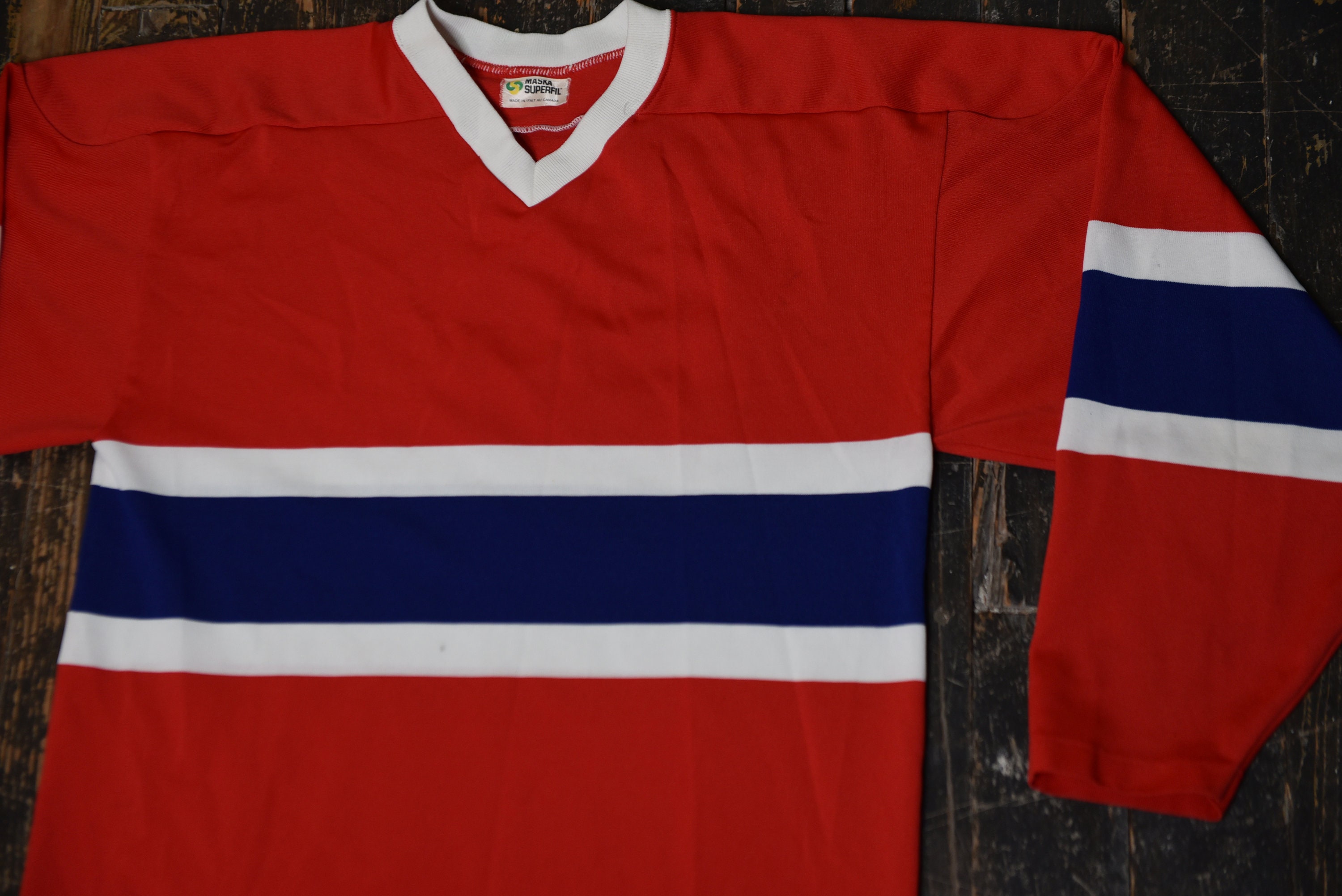 FistfulOfVintage Stupid Hard Vintage 70's Montreal Canadians Blank Maska Superfil Hockey Jersey