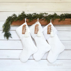 Christmas Stockings - Set of 3 Velvet Stockings - Velvet Stockings, Stocking, Boho Stockings, Ivory Stockings, Fringe Stockings