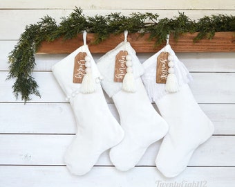 Christmas Stockings - Set of 3 Velvet Stockings - Velvet Stockings, Stocking, Boho Stockings, Ivory Stockings, Fringe Stockings