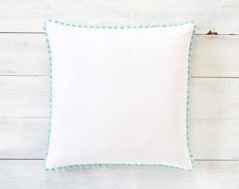 Aqua Blue Pom Pom Pillow Cover -  20" x 20" - Decorative Pillow, Throw Pillow, Pom Pom Pillow Cover, Aqua Pom Pom, Girls Pillow, Kids Decor