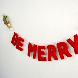 BE MERRY Felt Ball Garland with Red Letters, Peppermint, Reindeer, Christmas Tree and Colorful Wool Felt Balls image 3