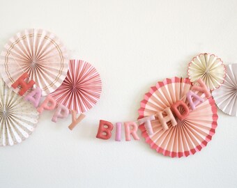 HAPPY BIRTHDAY Banner, Pink Ombre Felt Birthday Garland, Girls Boho Party Decorations, Reusable Heirloom Quality Birthday Party Banner