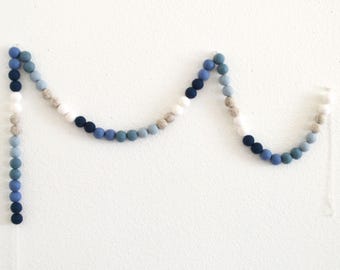 Blue Ombre Felt Ball Garland | Blue Banner | Boys Room Decor | Ombré Felt Ball Garland  | Kids Room Decor | Felt Ball Banner