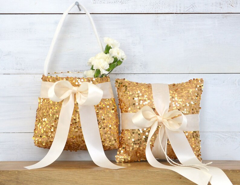 Flower Girl Basket Sequin with Satin Ribbon Flower Girl Bag, Girls Purse, Gold Flower Girl, Sequin Flower Girl Basket, Wedding Girl Bag image 5