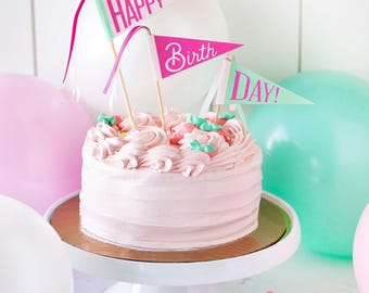Happy Birthday Cake Topper | Party Decor | Pennant Flag Cake Topper | Cake Decoration | Birthday Cake Decor | Birthday Cake Topper