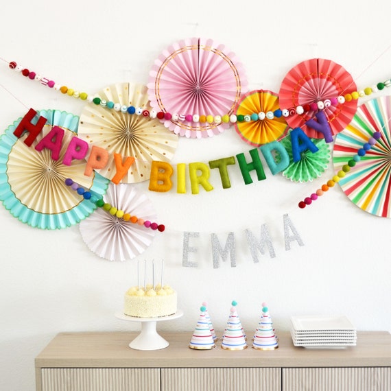 Banderole Joyeux Anniversaire Multicolore Avec étoiles Et Ruban – Décoration Fête Enfant Adulte
