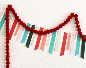 Christmas Felt Garland | Christmas Garland | Red Felt Garland | Christmas Decor| Christmas Decorations | Holiday Decor | Felt Ball Garland