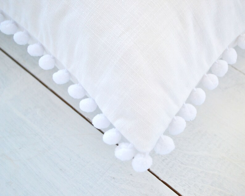 White Pom Pom Pillow Cover 20 x 20 White Boho Etsy