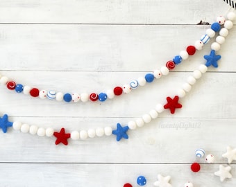 Felt Ball Garland - 4th of July Felt Garland,  Felt Garland, Red White and Blue Garland, July 4th Decor, July 4th Garland, USA, 4th of July