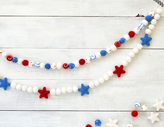 Felt Ball Garland - 4th of July Felt Garland,  Felt Garland, Red White and Blue Garland, July 4th Decor, July 4th Garland, USA, 4th of July
