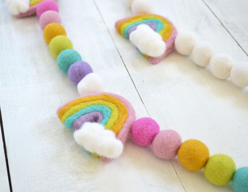 Rainbow Felt Ball Garland Girls Room Decor Nursery Felt | Etsy