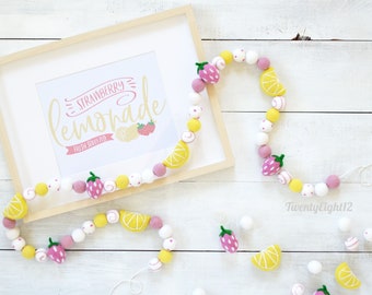 Felt Ball Garland -Strawberry Lemon Felt Ball Garland, Summer Felt Ball Garland, Lemonade Felt Garland, Lemonade Stand Decor, Fruit Garland