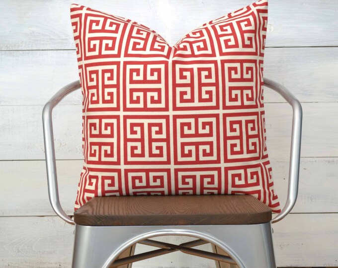 Red Pillow Cover Greek Key Pillow Cover Throw Pillow Etsy