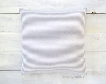 Gray and White Pinstripe Pillow Cover for Modern, Minimalist, Boho or Farmhouse Home Decor, Pom Pom Pillow, Striped Pom Pom Pillow