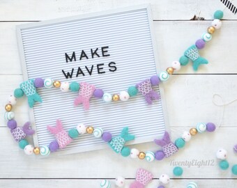 Mermaid Garland - Mermaid Felt Ball Garland, Mermaid Birthday Party, Girls Room Decor, Nursery Decor, Mermaid Party Decor, Kids Playhouse