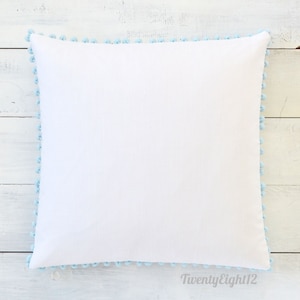 Baby Blue Pom Pom Pillow Cover -  20&quot; x 20&quot; - Boy Pillow, Room Decor, Baby Blue Pillow, Pom Pom Pillow, Decorative Pillow Cover, Pillows