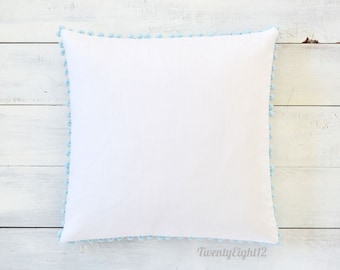 Baby Blue Pom Pom Pillow Cover -  20" x 20" - Boy Pillow, Room Decor, Baby Blue Pillow, Pom Pom Pillow, Decorative Pillow Cover, Pillows