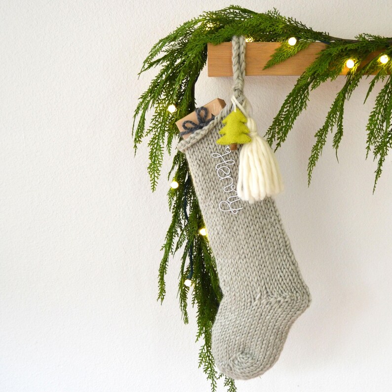 Personalized Christmas Stocking | Personalized Fur Family Stockings | Bohemian Velvet Stocking | Kids Knit Stockings (name tag NOT included) 9. Gray Wool Knit