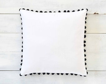 Black Pom Pom Pillow Cover - Large 7/8" Poms, Farmhouse Pillow, Decorative Pillow, Black Pom Pillow Cover, Boho Pillow, Kids Room Decor