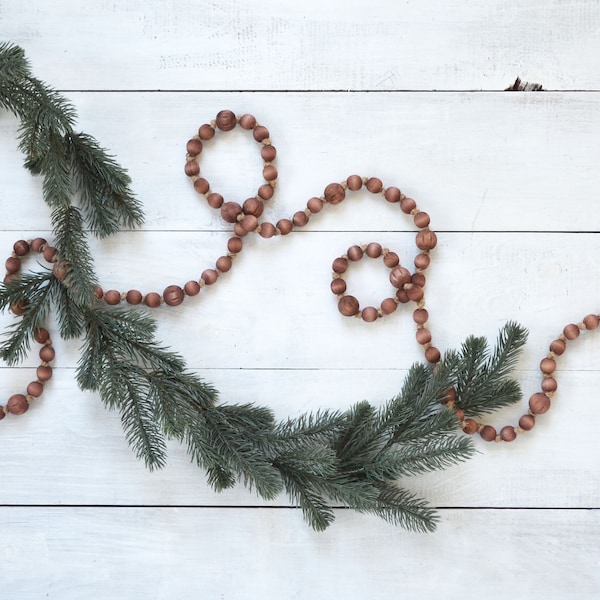 Wood Bead Garland - Christmas Tree Wood Garland, Wood Garland, Wood Bead Strand, Farmhouse Wood Garland, Farmhouse Decor, Christmas Garland