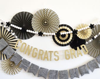 Congratulations Felt Garland Banner | Graduation Banner | Celebration Decor | Modern Party Garland | Reusable Felt Ball Banner