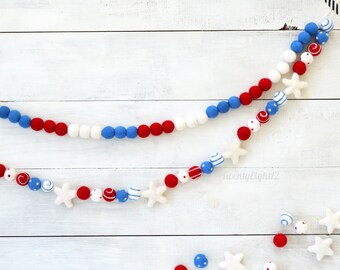 Felt Ball Garland - 4th of July Felt Garland,  Felt Garland, Red White and Blue Garland, July 4th Decor, July 4th Garland, USA, 4th of July