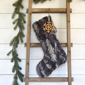 Christmas Stocking- Faux Fur Christmas Stocking, Personalized Christmas Stocking, Dark Gray Faux Fur Stocking, Gray Fur Stockings