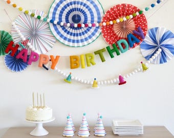 Happy Birthday Banner Felt Garland | Birthday Party Banner, Reusable Felt Birthday Decoration, Kid Birthday Decor, Cake Smash Backdrop
