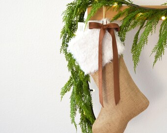 Ivory Faux Fur Burlap Stocking -  Stocking, Ivory Fur Stocking, Christmas Stocking, Children's Stocking, Kids Stocking, Burlap Stocking