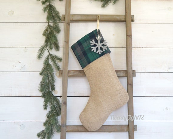 Personalized Christmas Stockings Plaid Stripe Solid Burlap