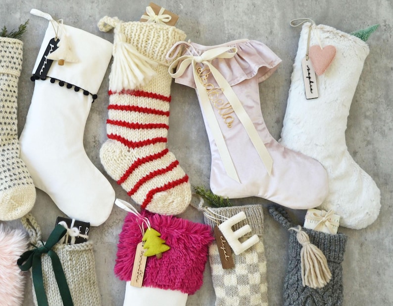 Personalized Christmas Stocking | Personalized Fur Family Stockings | Bohemian Velvet Stocking | Kids Knit Stockings (name tag NOT included) image 18