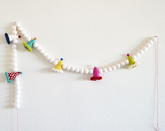 Birthday Banner Felt Birthday Party Hat Kid Birthday Party Felt Garland Happy Birthday Banner Felt Ball Garland Birthday Party Decor For Her