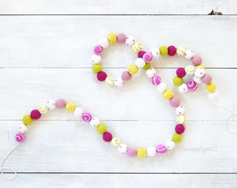 Felt Ball Garland - Summer Felt Ball Garland, Pink Felt Garland, Summer Garland, Playhouse Decor, Girls Room Decor, Kids Room, Felt Garland