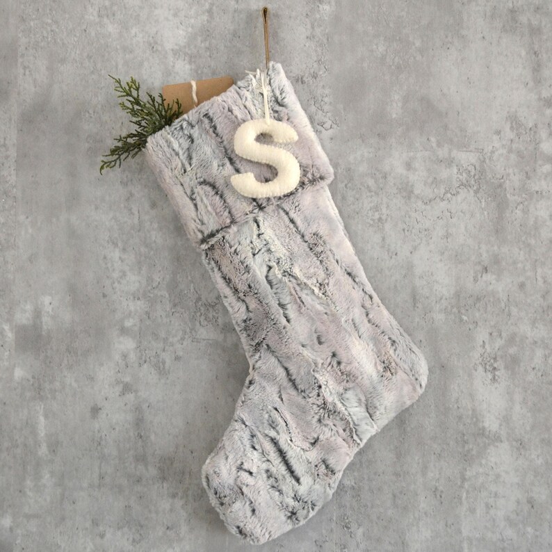 Personalized Christmas Stocking | Personalized Fur Family Stockings | Bohemian Velvet Stocking | Kids Knit Stockings (name tag NOT included) 1. Gray Faux Fur