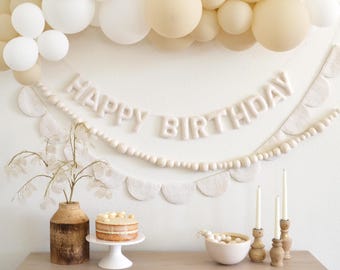 Happy Birthday Felt Banner | Boho Birthday Decorations | Felt Garland | Neutral Birthday Party | First Birthday Banners | Bohemian Birthday