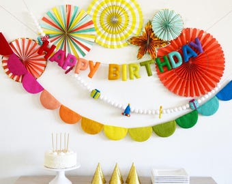 Happy Birthday Banner Felt Garland | Birthday Party Banner, Reusable Felt Birthday Decoration, Kid Birthday Decor, Cake Smash Backdrop