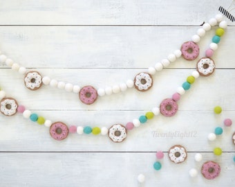 Felt Ball Garland - Donut Felt Ball Garland, Donut Garland, Kids Birthday Party, Donut Decor, Donut Party, Sprinkled Donuts, Birthday Decor