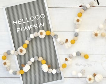 Pumpkin Felt Garland | Handmade Halloween Mantel Decor | Fall Garland | Fall Decorations | Fall Felt Garland | White Pumpkin Garland