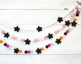 Halloween Star Felt Garland, Felt Halloween Banner, Black & Orange Party Decor, Mantel Garland, Fireplace Decor, Reusable Decorations