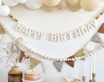 Happy Birthday Felt Banner | Boho Birthday Decorations | Felt Garland | Neutral Birthday Party | First Birthday Banners | Bohemian Birthday