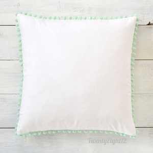 Mint Pom Pom Pillow Cover -  20&quot; x 20&quot; - Nursery Pillow, Mint Pillow Cover, Girls Pillow, Girls Room Decor, Pom Pom Pillow, Throw Pillow