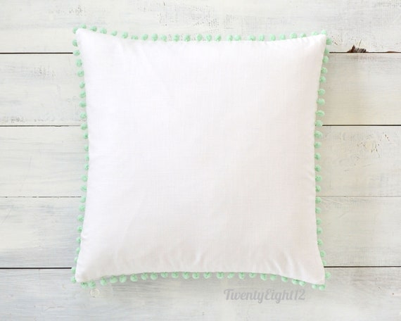 Mint Pom Pom Pillow Cover 20 x 20 cream pom pillow | Square throw pillow