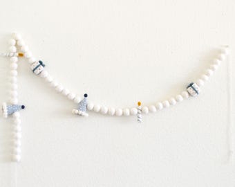 Birthday Party Garland | Boy Birthday Banner | Blue Birthday Garland | Reusable Birthday Party Decoration | Party Hats, Candles and Gifts