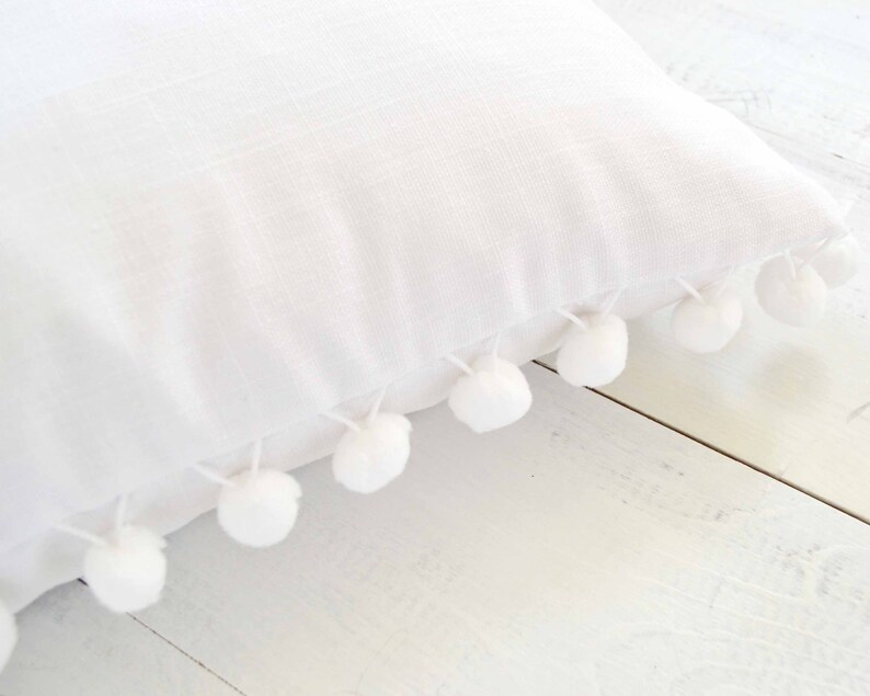 White Pom Pom Pillow Cover Large Poms 7/8 Farmhouse Etsy